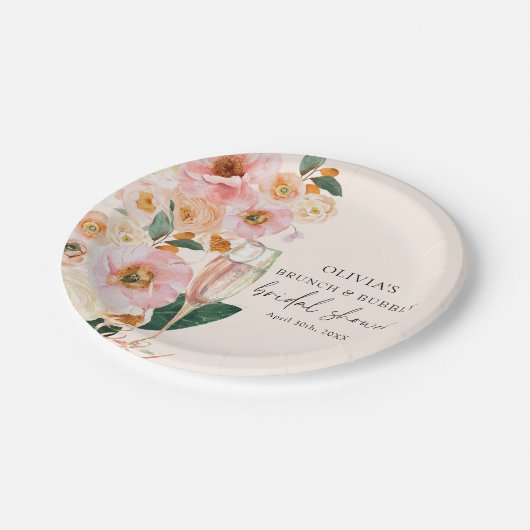 Boho Roze Bloemige Champagne Brunch & Mousserende  Papieren Bordje (Gekanteld)