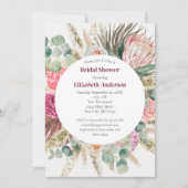 Boho Roze Bloemige Eucalyptus Groene Bruiloft Fees Kaart (Voorkant)