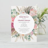 Boho Roze Bloemige Eucalyptus Groene Bruiloft Fees Kaart (Staand voorkant)