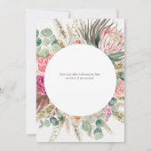 Boho Roze Bloemige Eucalyptus Groene Bruiloft Fees Kaart (Achterkant)