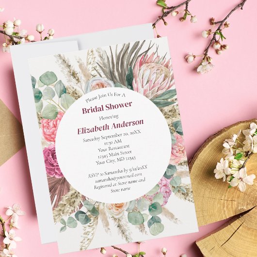 Boho Roze Bloemige Eucalyptus Groene Bruiloft Fees Kaart