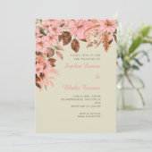 Boho Roze Bloemige Herfst Bamboe Bruiloft Kaart (Staand voorkant)