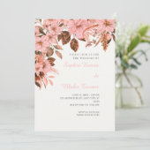 Boho Roze Bloemige Herfst Off White Trouw Kaart (Staand voorkant)