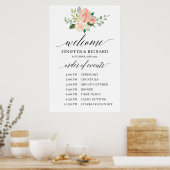 Boho roze bloemige huwelijksvolgorde van de dienst poster (Keuken)