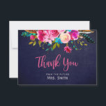 Boho Roze Bloemige Navy Bruiloft Feest Bedankkaart<br><div class="desc">Boho Rustic Roze Waterverf Bloemige Navy Krijtbord Bruiloft Feest Bedankkaart</div>