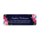Boho Roze Bloemige Trouw Navy Retouradreslabel Etiket (Voorkant)