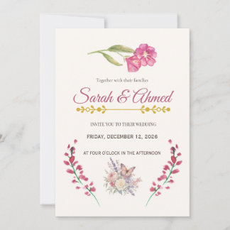 Boho Roze Bloemige Trouwuitnodiging - Waterverf B Kaart