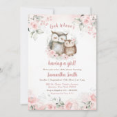 Boho Roze Bloemige Uil Baby Shower Kaart (Voorkant)