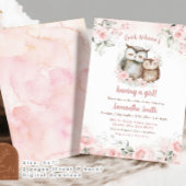 Boho Roze Bloemige Uil Baby Shower Kaart