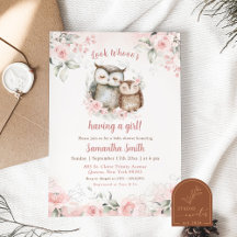 Boho Roze Bloemige Uil Baby Shower