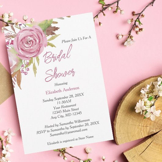 Boho Roze Bloemige Waterverf Elegante Bruiloft Bor Kaart