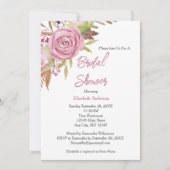 Boho Roze Bloemige Waterverf Elegante Bruiloft Bor Kaart (Voorkant)