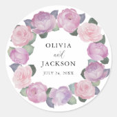Boho Roze Bloemige Waterverf Trouw Ronde Sticker (Voorkant)