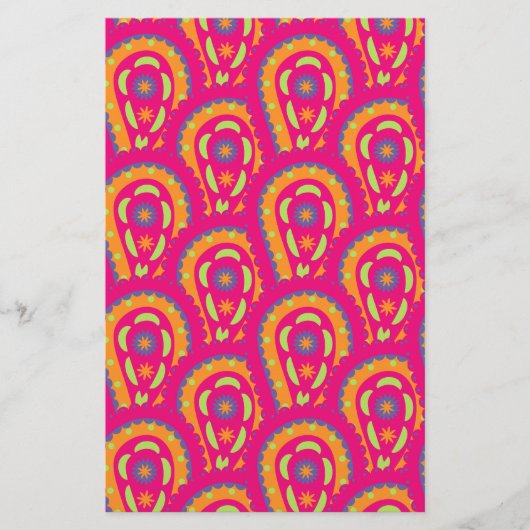 Boho Roze Bloemmotief Briefpapier (Voorkant)