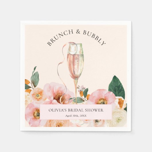 Boho Roze Bloemrijke Brunch & Mousserende Wijn Servet (Voorkant)