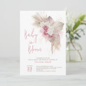 Boho Roze Bloemrozen Waterverf Baby Shower Kaart (Staand voorkant)