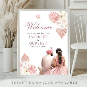 Boho Roze Bloemstuk Anand Karaj Trouw Welkom Bord Poster