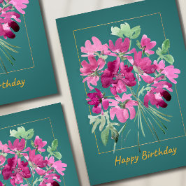 Boho Roze Boeket | Watercolor Bloemen Verjaardag Kaart