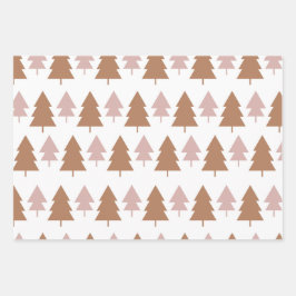 Boho Roze Bruin Wit Kerstbomen Vakantie   Inpakpapier Vel