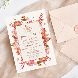 Boho Roze Bruine Herfst Little Pumpkin Baby shower Kaart