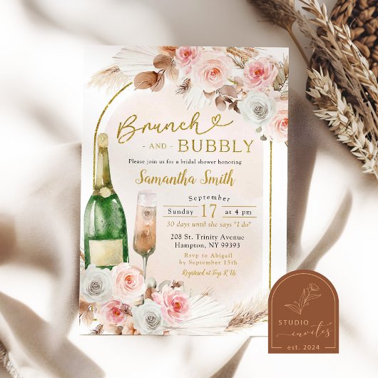 Boho Roze Brunch en Bruisende Bruiloftsshowers Kaart