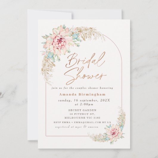 Boho Roze Cactus Roze Goud Bruidsfeest Feest Kaart (Voorkant)