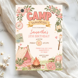Boho Roze Camping Thema Meisje Verjaardag Kaart