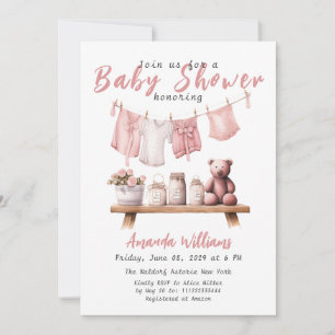Boho Roze Clothesline Sweet Baby Girl Baby shower Kaart