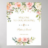 Boho Roze Crème Bloemen Welkom Trouwbord Poster (Voorkant)