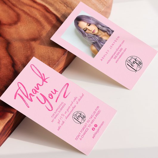 Boho roze de logo van de manuscriptfoto bedankt visitekaartje