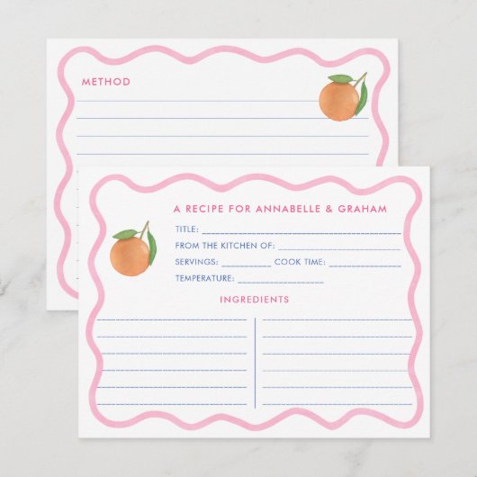 Boho Roze Doodle Citrus Bruiloft Borrel Receptkaar Kaart (Voorkant / Achterkant)