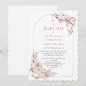 Boho Roze Doop Uitnodiging Meisjes Sjabloon (Voorkant / Achterkant)