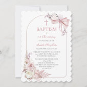 Boho Roze Doop Uitnodiging Meisjes Sjabloon (Voorkant)