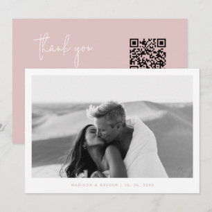 Boho Roze Eenvoudige Foto QR Code Trouwen Bedankkaart