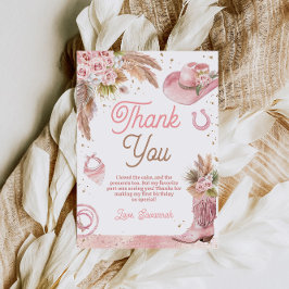 Boho Roze Eerste Rodeo 1e verjaardag Bedankkaart