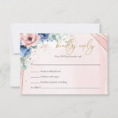 Boho roze en blauw bloemeneucalyptus rsvp kaart (Voorkant)