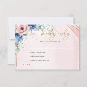 Boho roze en blauw bloemeneucalyptus rsvp kaart