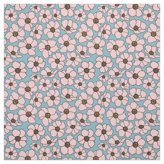 Boho Roze En Blauwe Bloemen  Stof (Swatch)