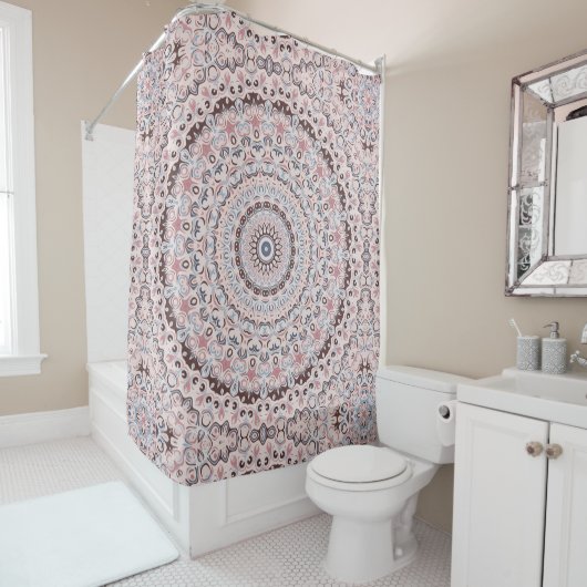 Boho Roze en Blauwe Mandala Patroon Douchegordijn (In situ)