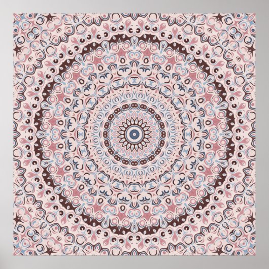 Boho Roze en Blauwe Mandala Patroon Poster (Voorkant)