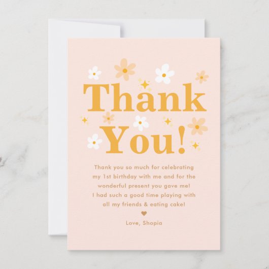 Boho Roze en Gele Foto Margriet Verjaardag Bedankkaart (Voorkant)