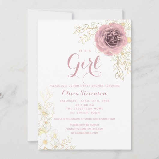 Boho Roze en Gouden Babyshower Uitnodiging (Voorkant)