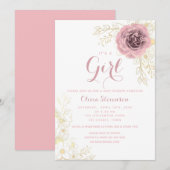 Boho Roze en Gouden Babyshower Uitnodiging (Voorkant / Achterkant)