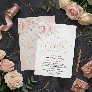 Boho roze en gouden bloemstuk het is een meisje ba kaart