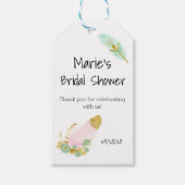 Boho Roze en Gouden Veren Cadeaulabel (Voorkant)