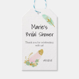 Boho Roze en Gouden Veren Cadeaulabel