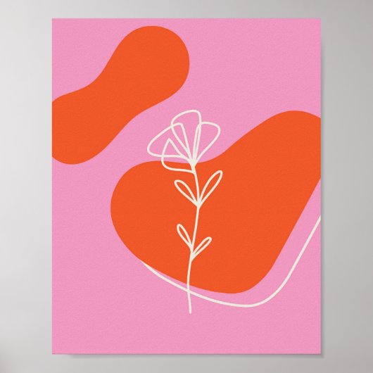 Boho Roze en Oranje Bloem Minimalistische Poster (Voorkant)