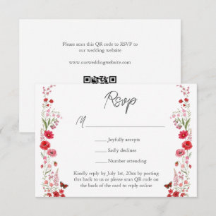 Boho Roze en Rode Wilde Bloemen Bruiloft Website Q RSVP Kaartje