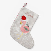 Boho Roze Flamingo Met Kerstman Hoed ,Glitterende Kleine Kerstsok (Voorkant (Hangend))