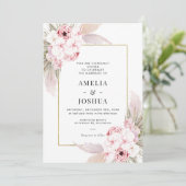 Boho roze Floral met gouden Lijsten bruiloft Kaart (Staand voorkant)